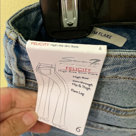 Seven7 Blue Flare Wide Leg Jeans with Faded Finish - Picture 4 of 5